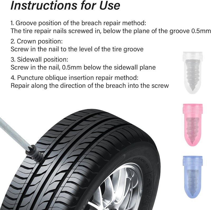 Figpade Pack of 30 Tire Repair Kit with Plugs,Self-Service Tire Repair Plugs with Screwdriver for Tire Puncture Repair,3 Size Screw in Tire Plugs Flat Tire Repair Kit for Most Cars (30PCS) - Image 5